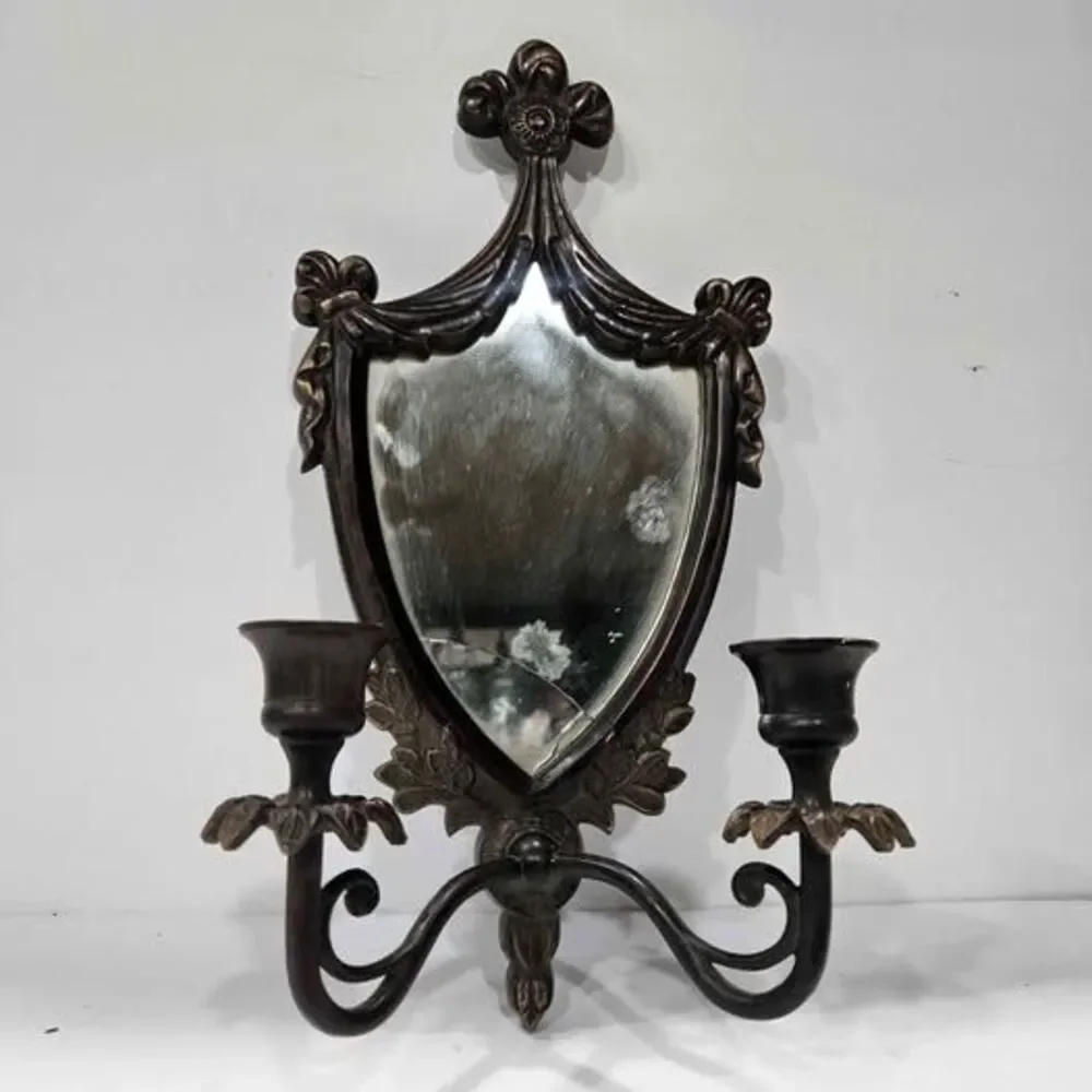 Vintage very heavy Style Mirrored Wall Sconce Candle Holder